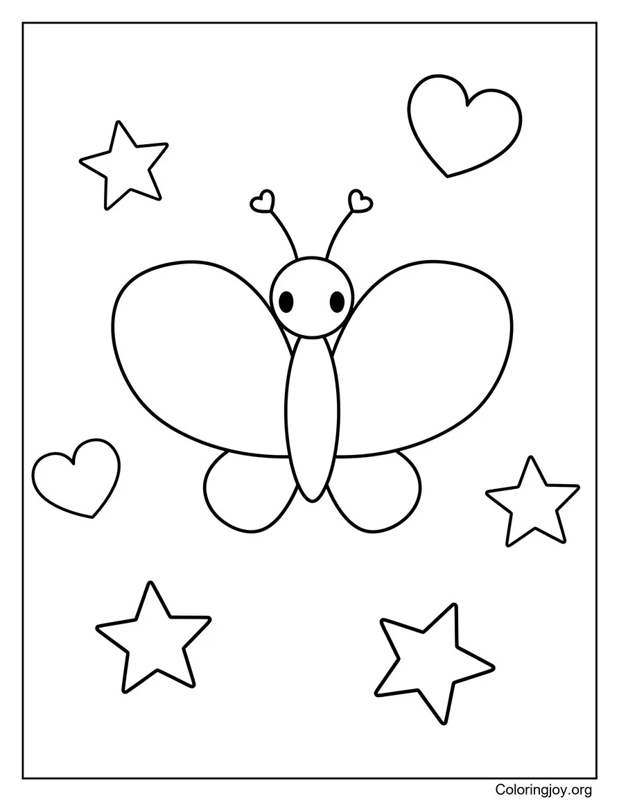 Página para colorear de mariposa y corazón