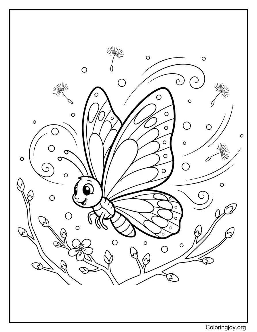 Mariposa vuela de lado con la brisa de marzo