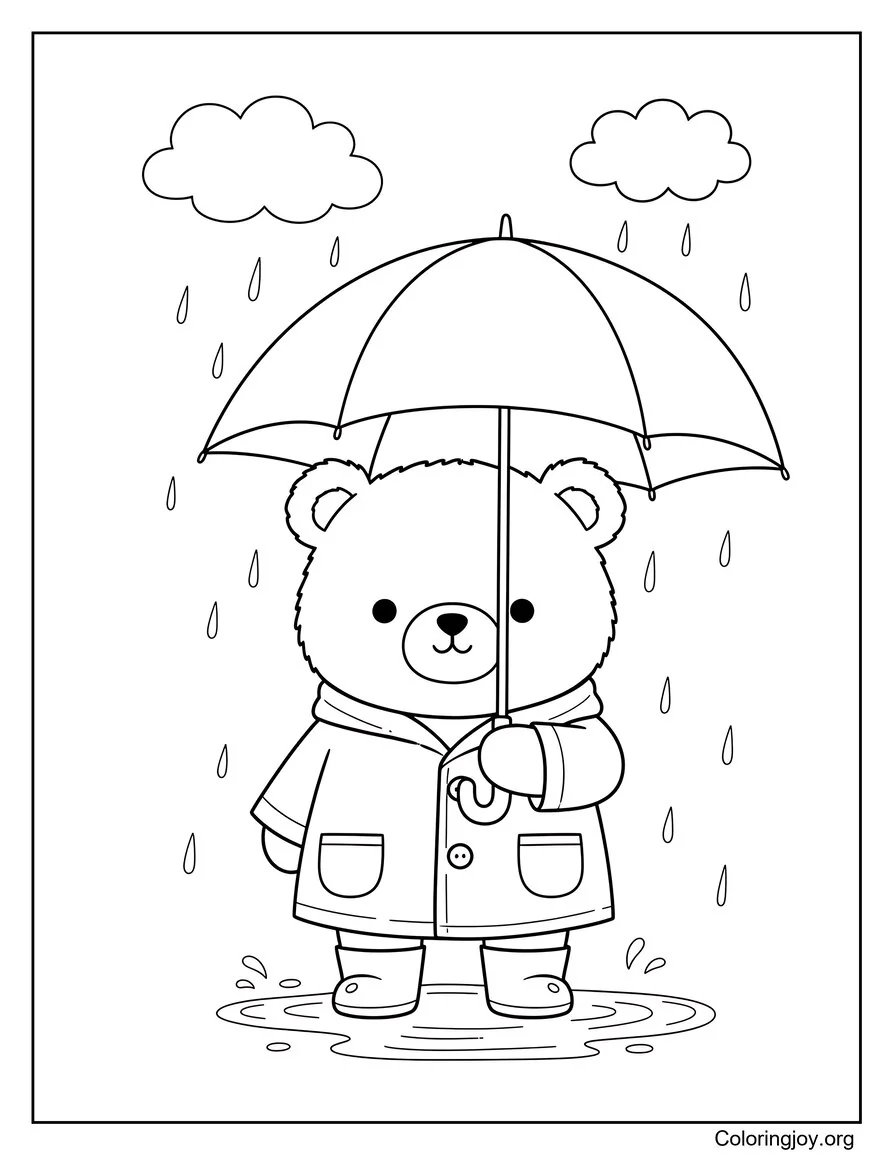 Oso bajo la lluvia con paraguas