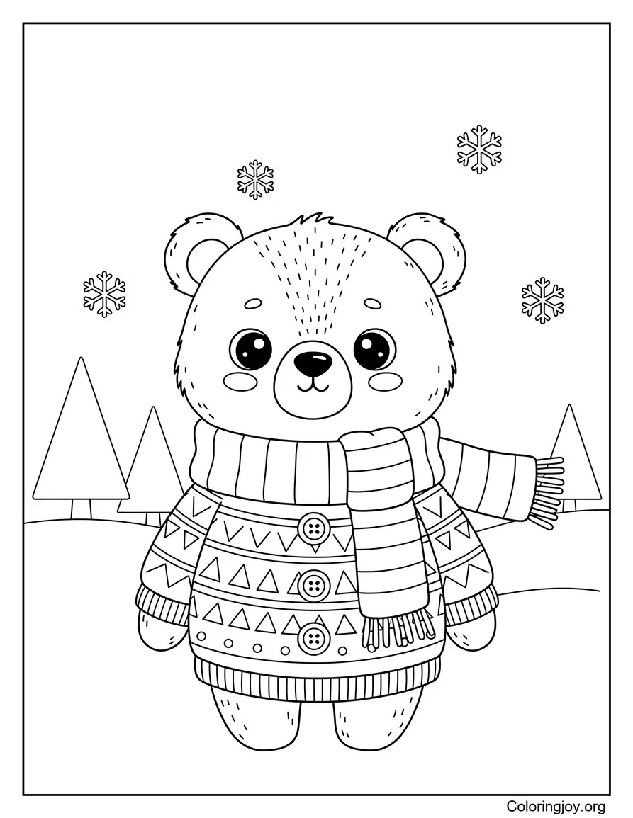 Oso de invierno con bufanda y suéter