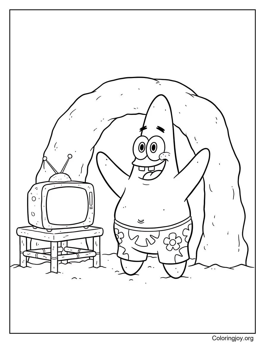 Patrick Star sonriendo bajo su roca