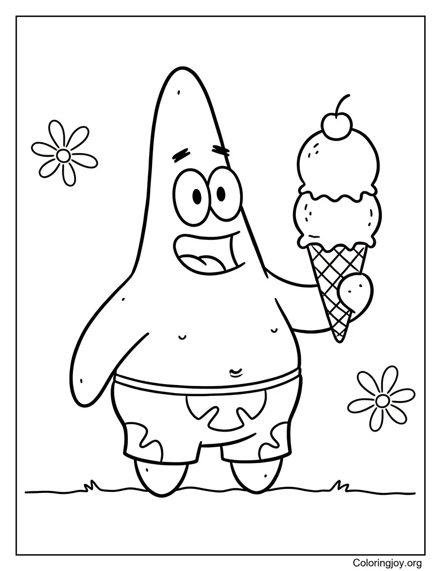Patrick sosteniendo un cono de helado