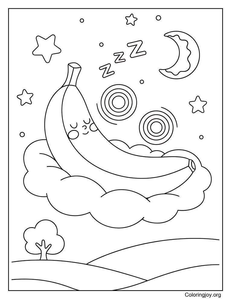 Página para colorear de plátano dormido