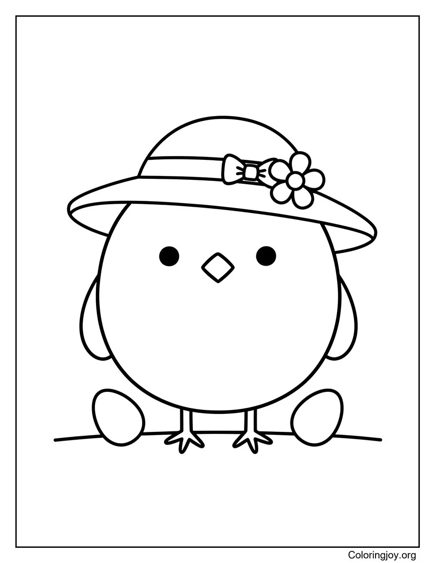 Pollito con un pequeño gorro de Pascua