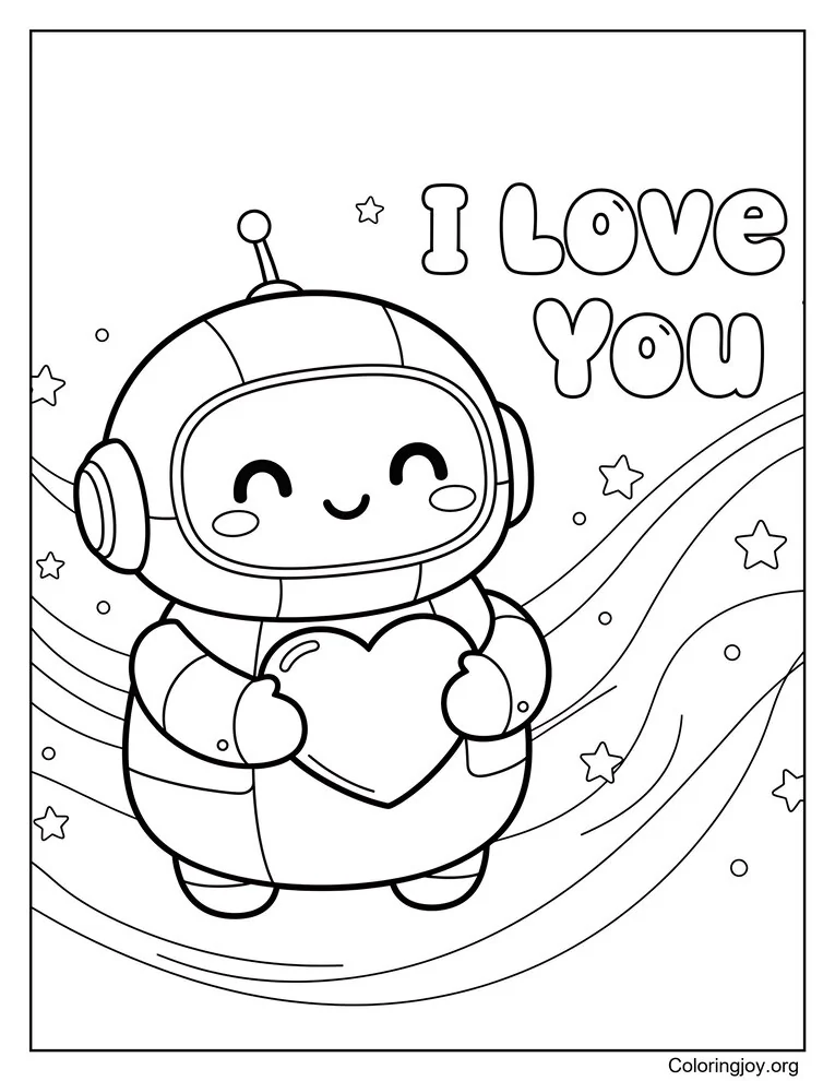 Robot sosteniendo te amo corazón