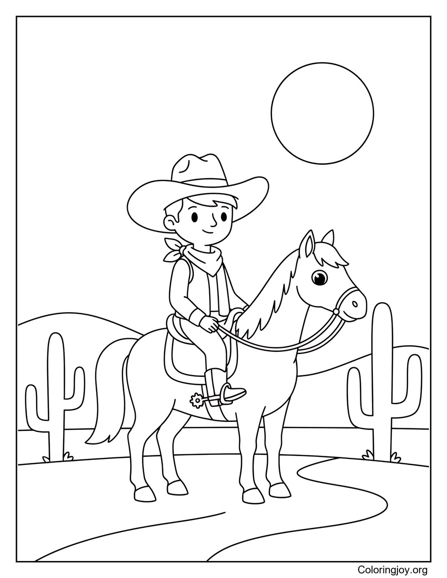 Página para colorear de vaquero montando a caballo