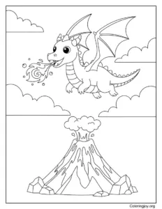 Fire-Breathing Dragon Over a Volcano