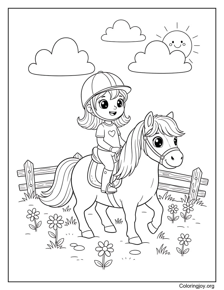 Girl Riding Horse Coloring Page