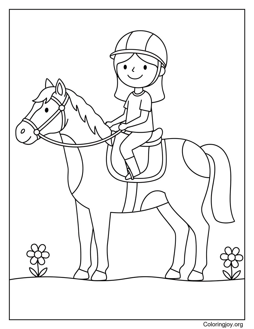 Girl Riding Horse Printable Coloring Page