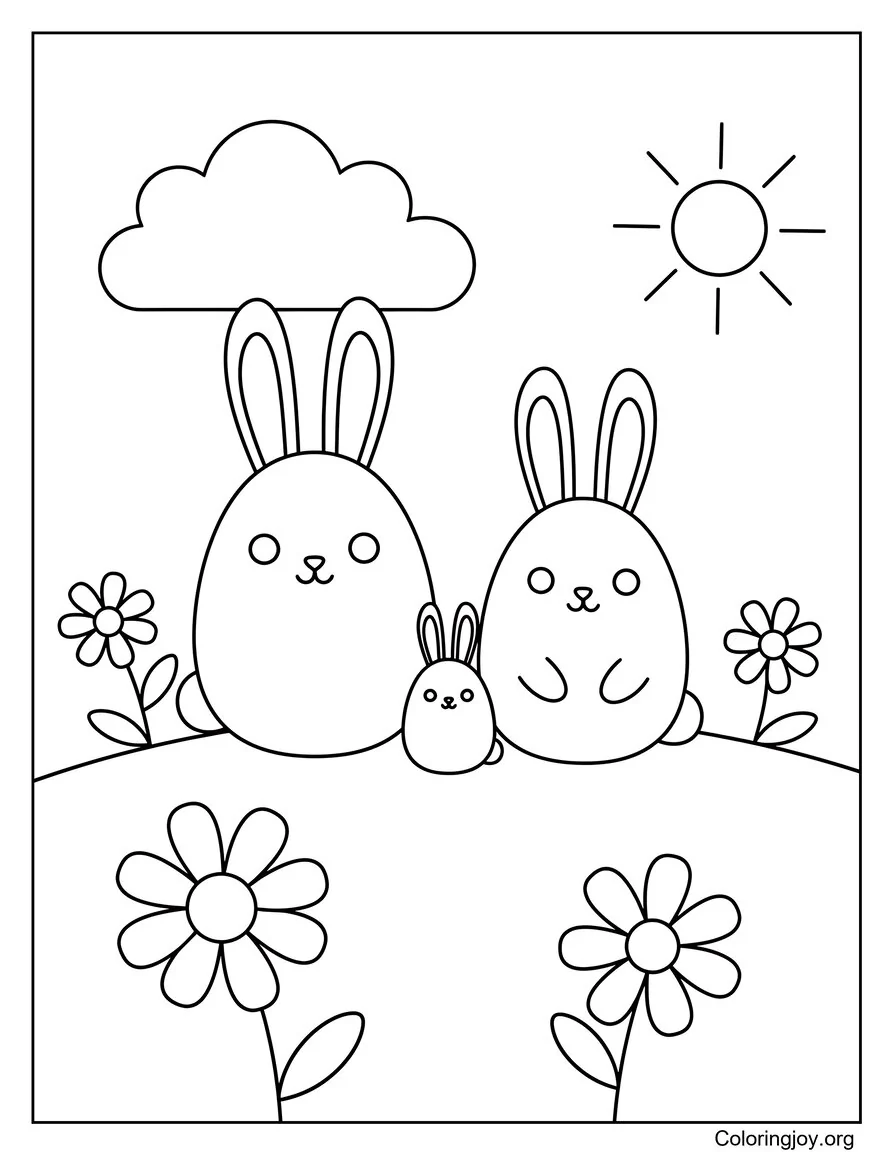 Happy bunny family in a meadow