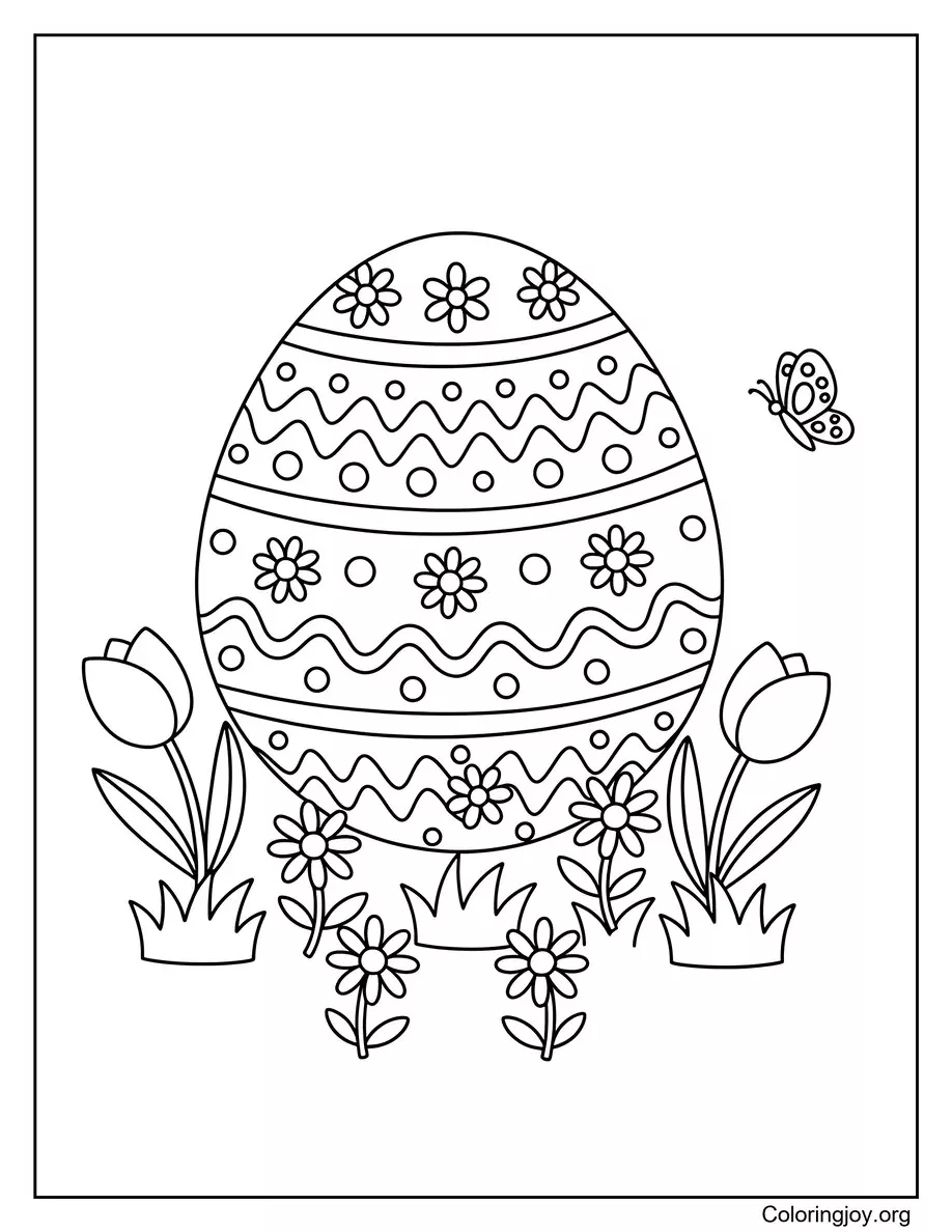 Happy Easter Egg with Lettering Coloring Page