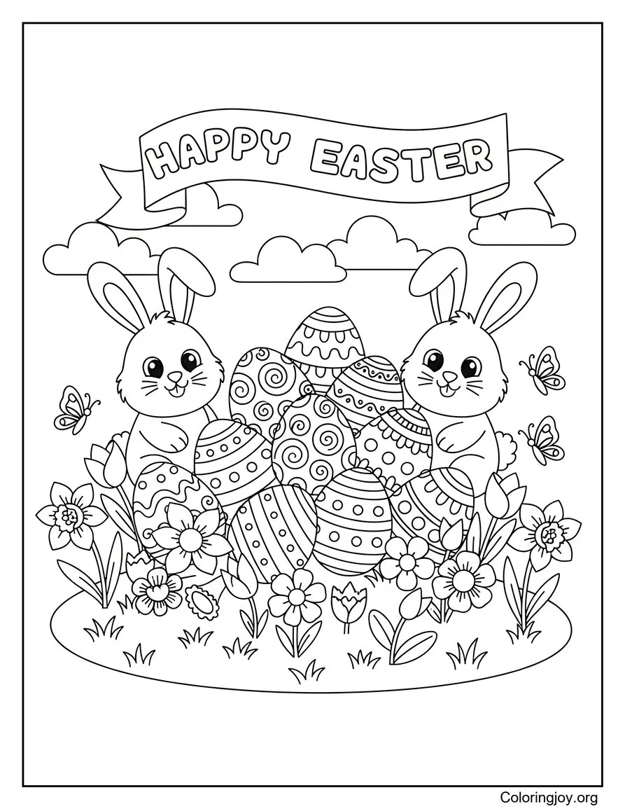 Happy Easter Coloring Page