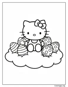 Hello Kitty Decorating Eggs on a Cloud