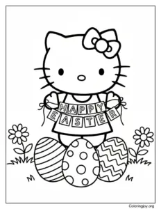 Hello Kitty holding Happy Easter Banner