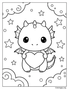 Kawaii Chibi Dragon Holding a Heart