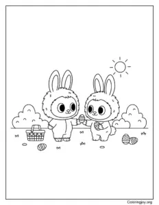 Labubu and Bunny Friend Sharing Eggs