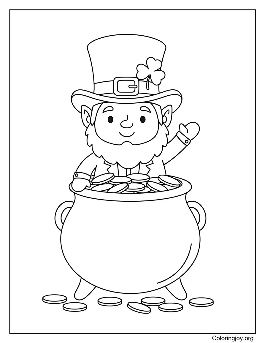 Leprechaun In Pot of Gold Coloring Page