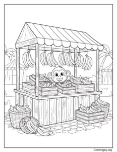 Monkey Banana Market Stand coloring sheet