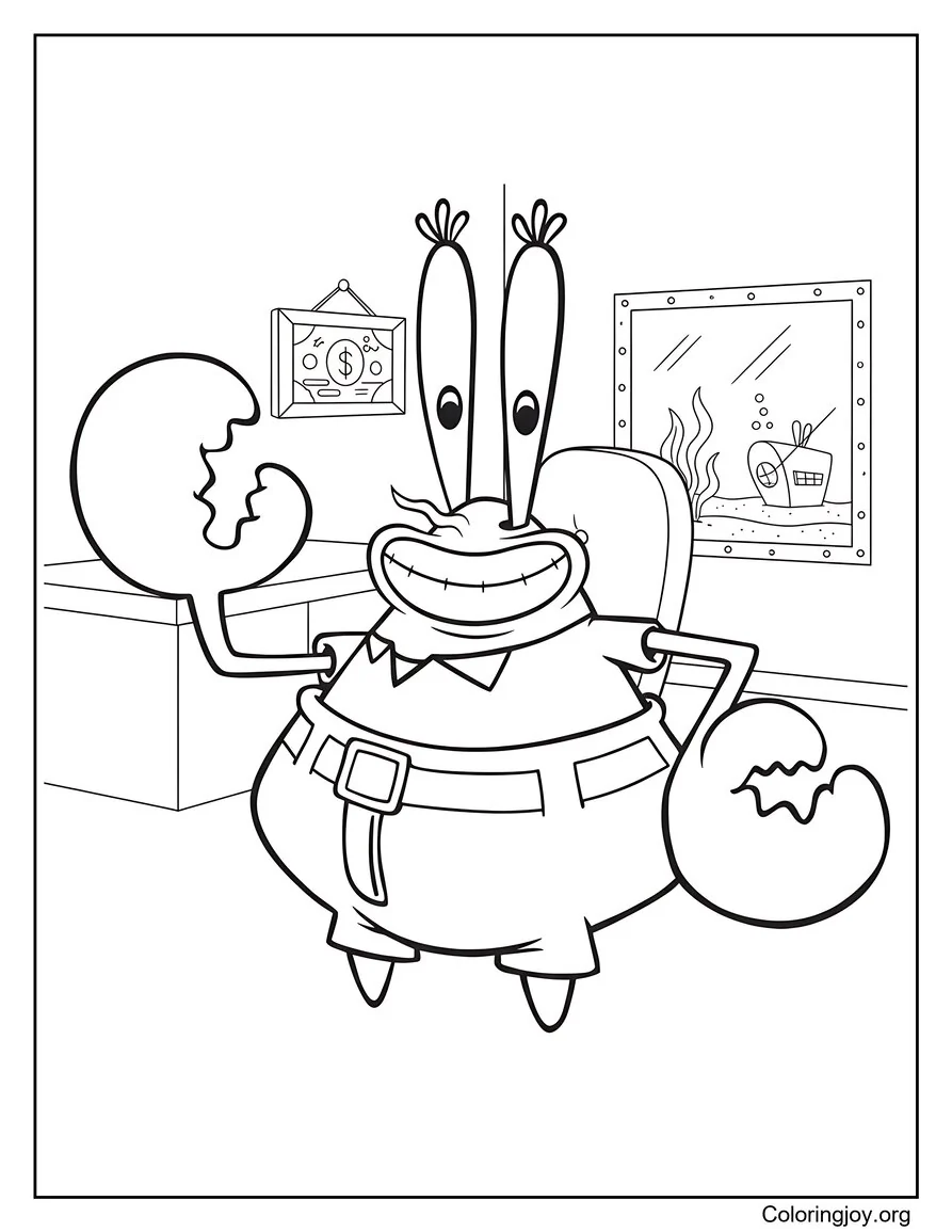 Mr krabs in Office coloring page