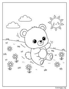 Playful Bear Cub Rolling Down a Hill