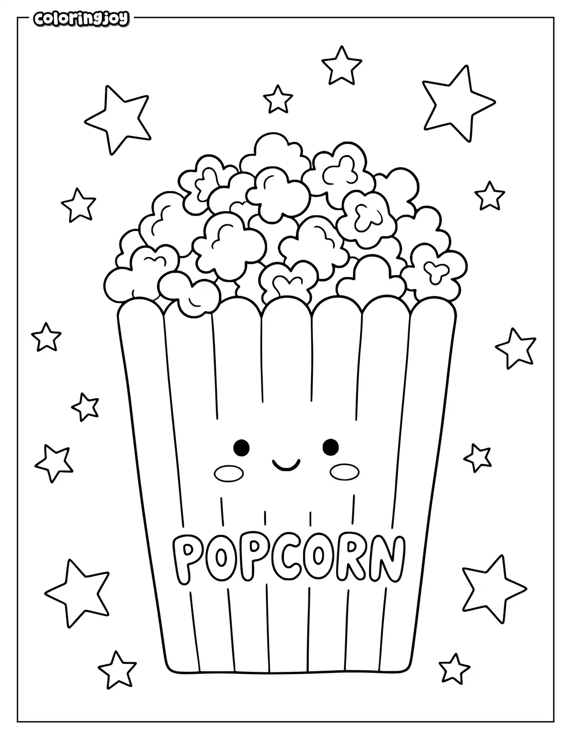 A striped popcorn box filled with tasty kernels.