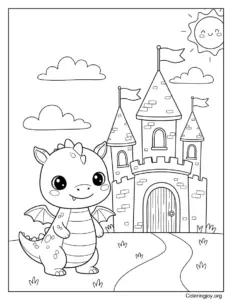 Preschool Dragon Beside Fairytale Castle