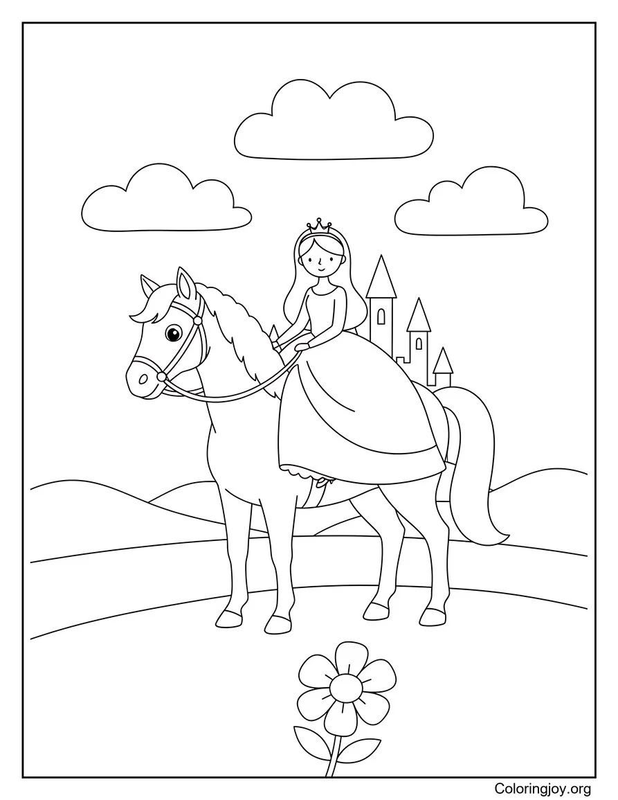 Princess Riding Royal Horse Coloring Page