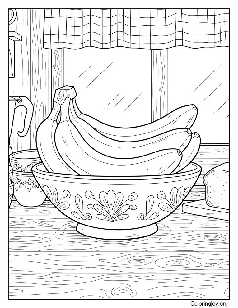 Realistic Banana Bunch In Kitchen