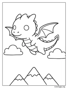 Easy coloring page of Sky Dragon Soaring Over Mountains