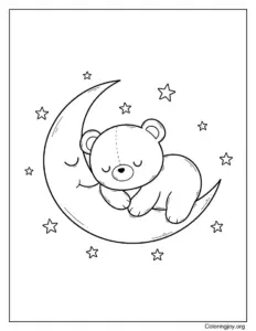 Sleeping Teddy Bear with Moon & Stars