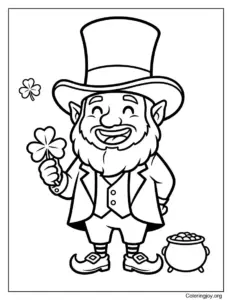 Smiling leprechaun wearing a tall green hat