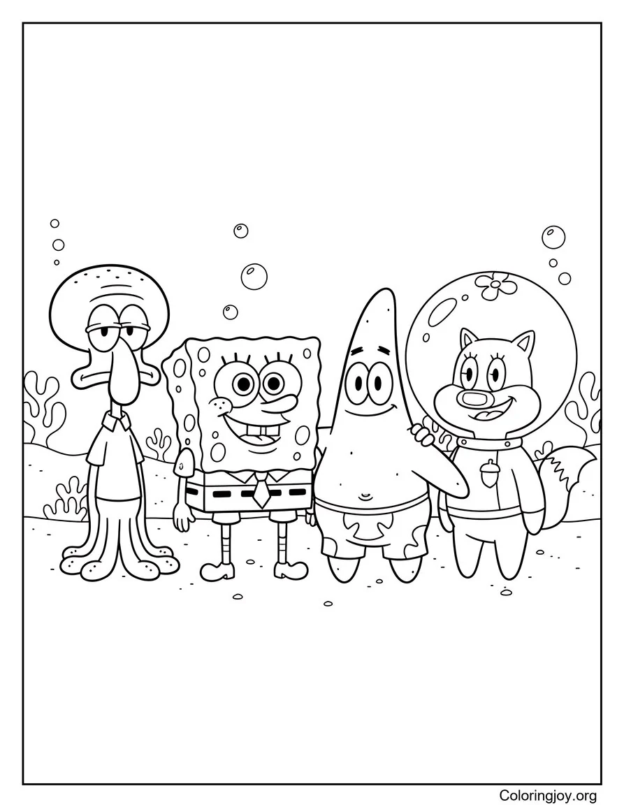 SpongeBob with Patrick, Squidward and Sandy Group Scene
