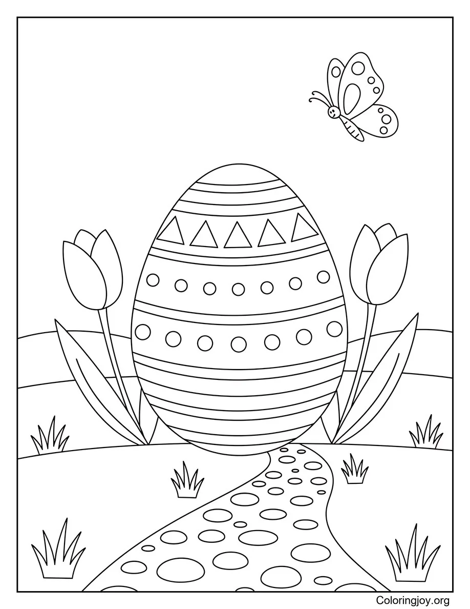 Spring Garden Easter Egg Coloring Page