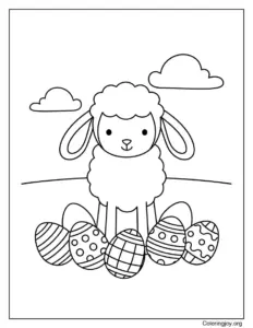 Spring lamb with Easter eggs around