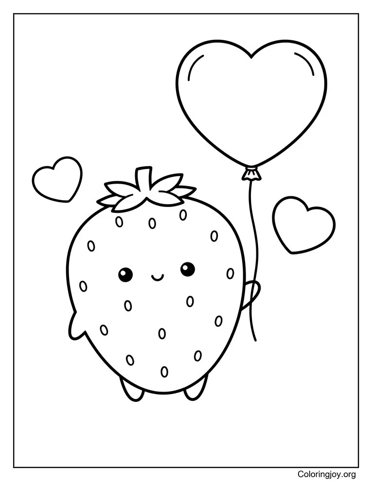 Strawberry Holding a Heart Balloon