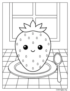 Strawberry with a spoon and plate