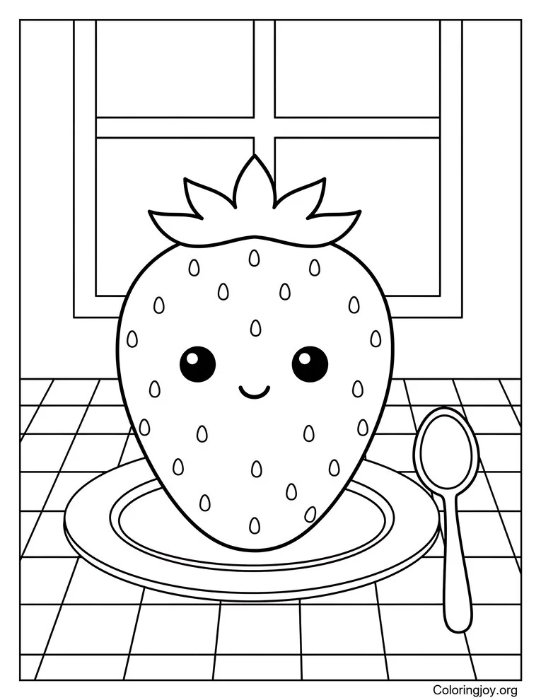 Strawberry with a spoon and plate