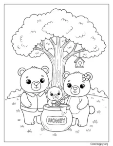 Three Bears Sharing Honey Under a Tree