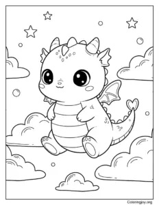 Free Printable Dragon Floating Above Clouds Coloring page