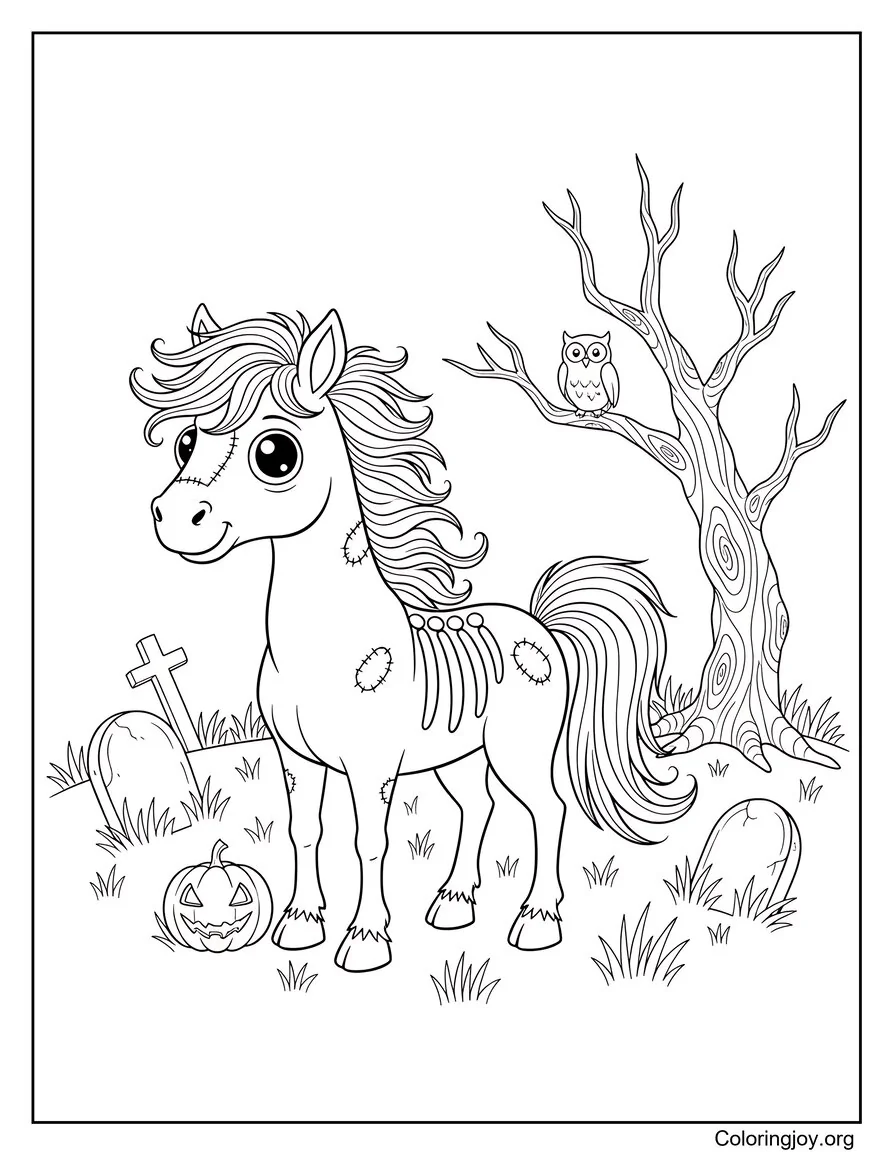 Scary Zombie Horse Coloring Page