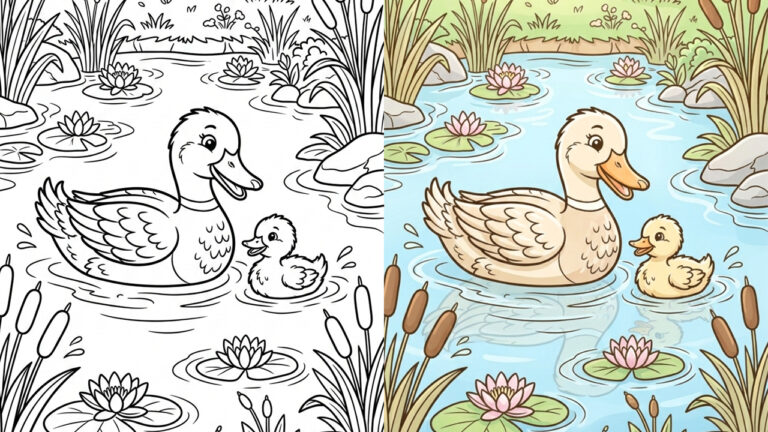 Duck and Duckling Coloring pages