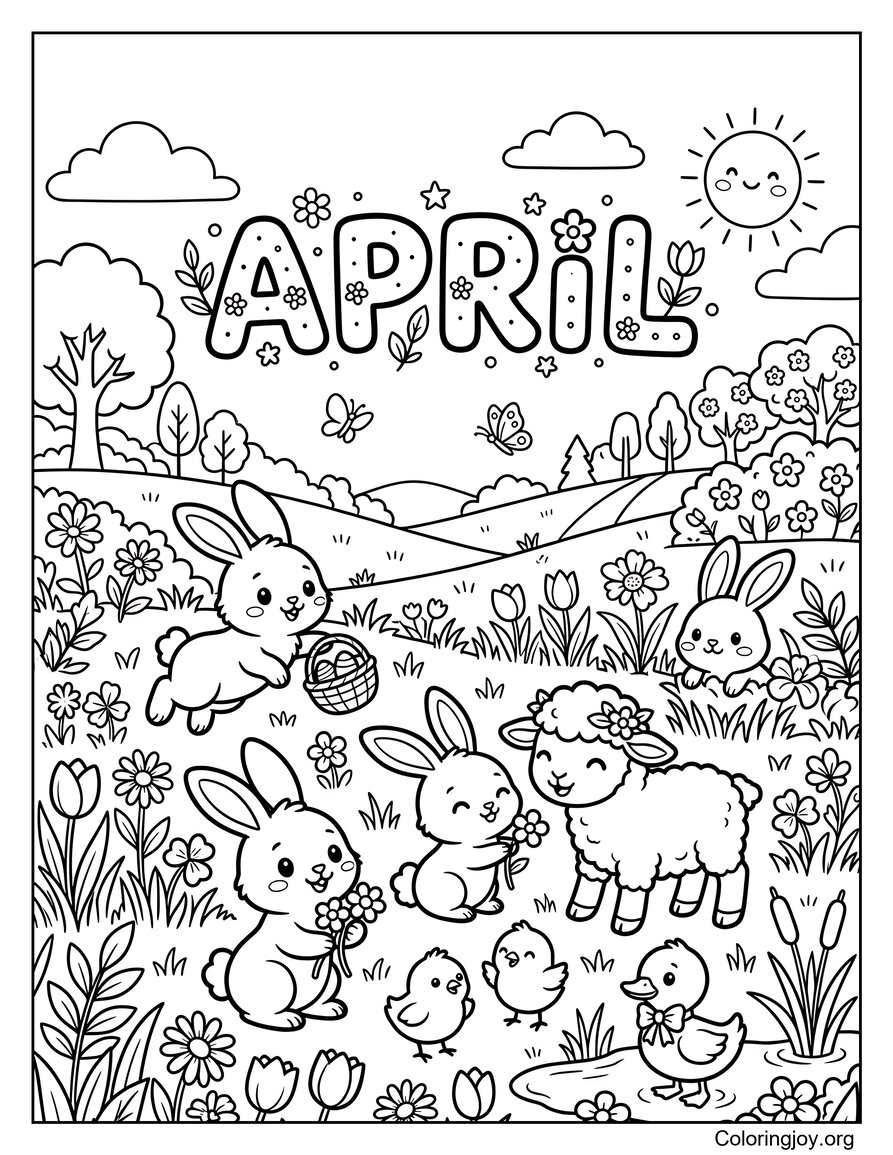 Baby Animals in April Meadow