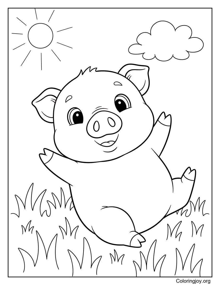 Baby Pig Playing in the Grass Scene