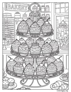 Bakery Display With Realistic Cupcakes On Stand
