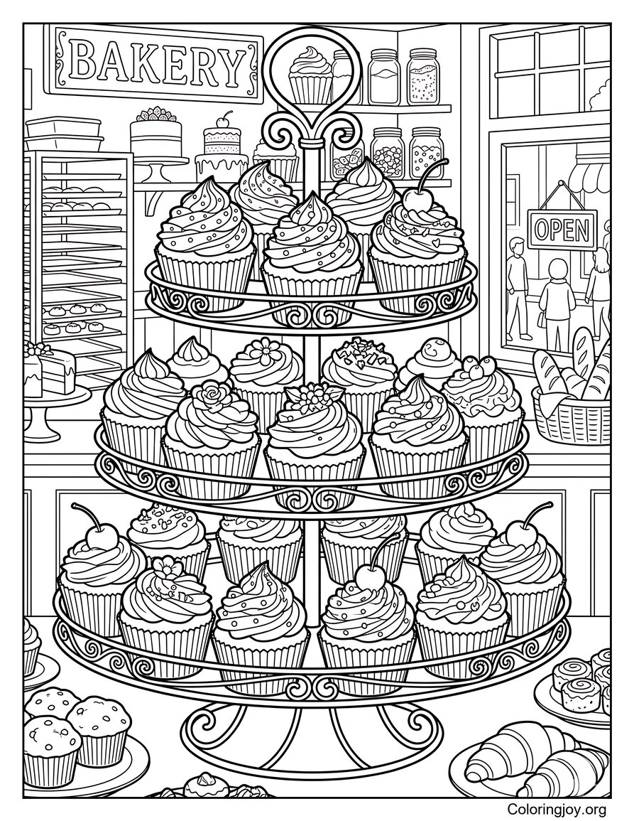 Bakery Display With Realistic Cupcakes On Stand