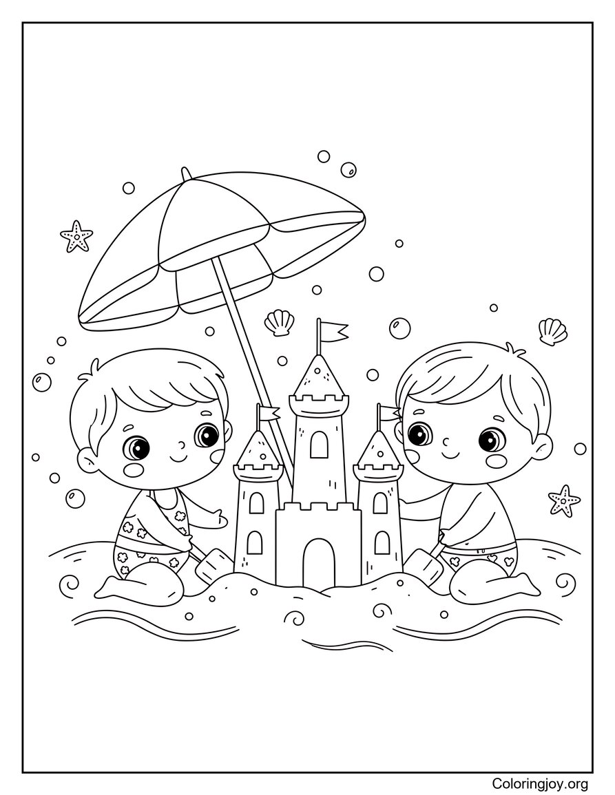 Beach Day Family Summer Coloring Page Relaxing Scene