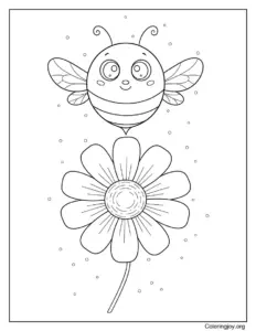 Spring Flower With Bee Coloring Page