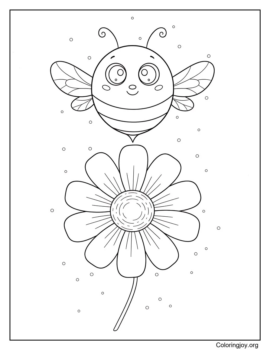 Spring Flower With Bee Coloring Page