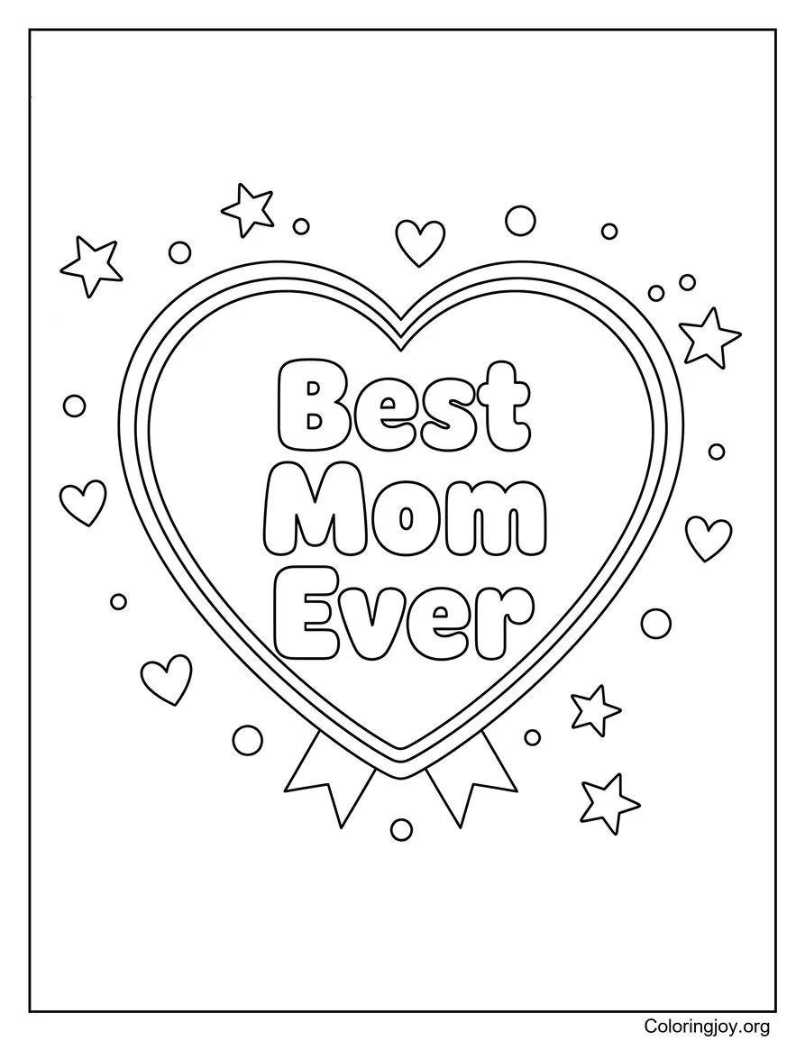 Best Mom Ever Heart Badge Coloring Page Simple Cute Design