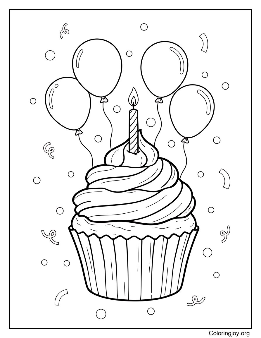 Birthday Cupcakes Party Coloring Page